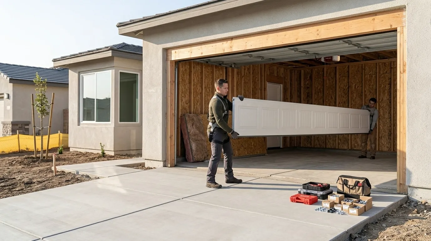 Wood-look composite garage door