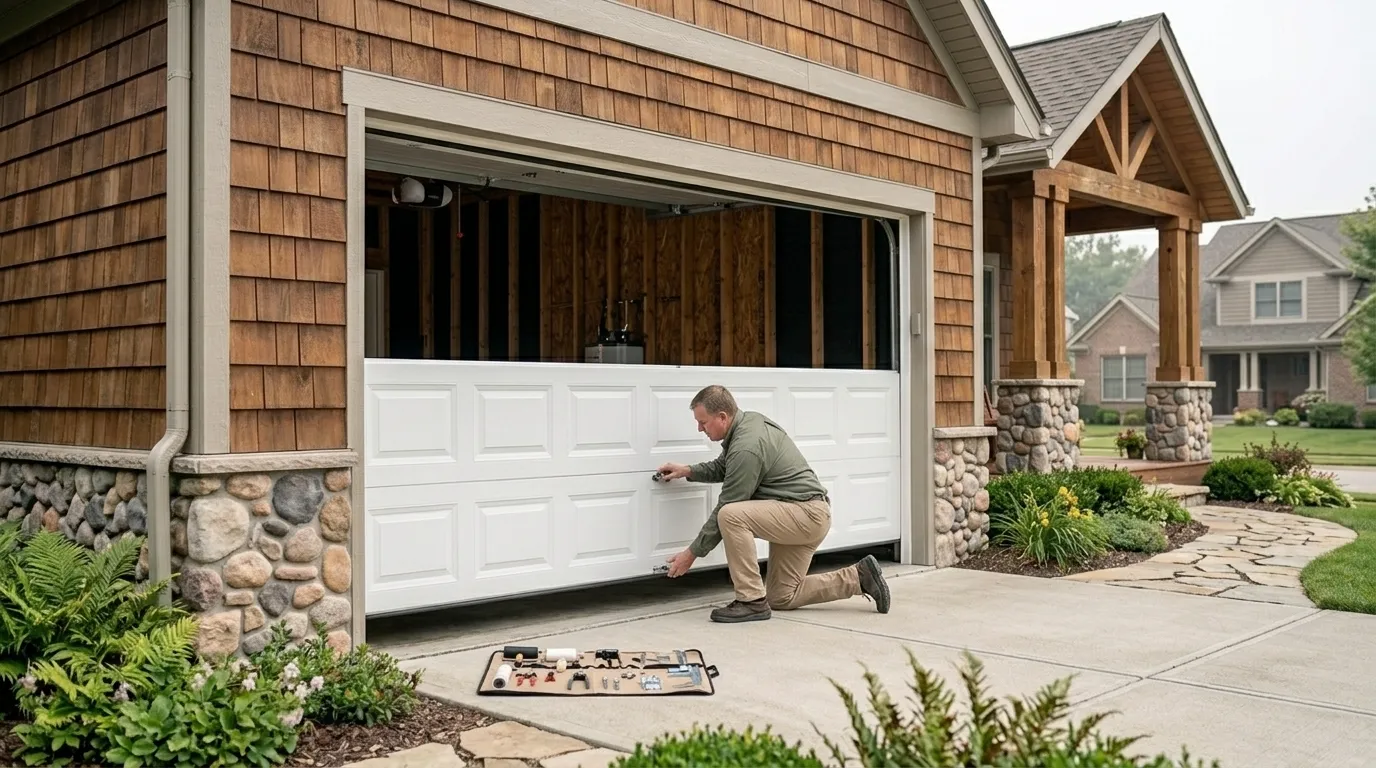 Wood-look composite garage door